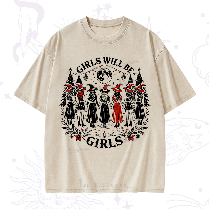 Purplehecate Christmas Girls Will Be Girls Witch Washed T-Shirt