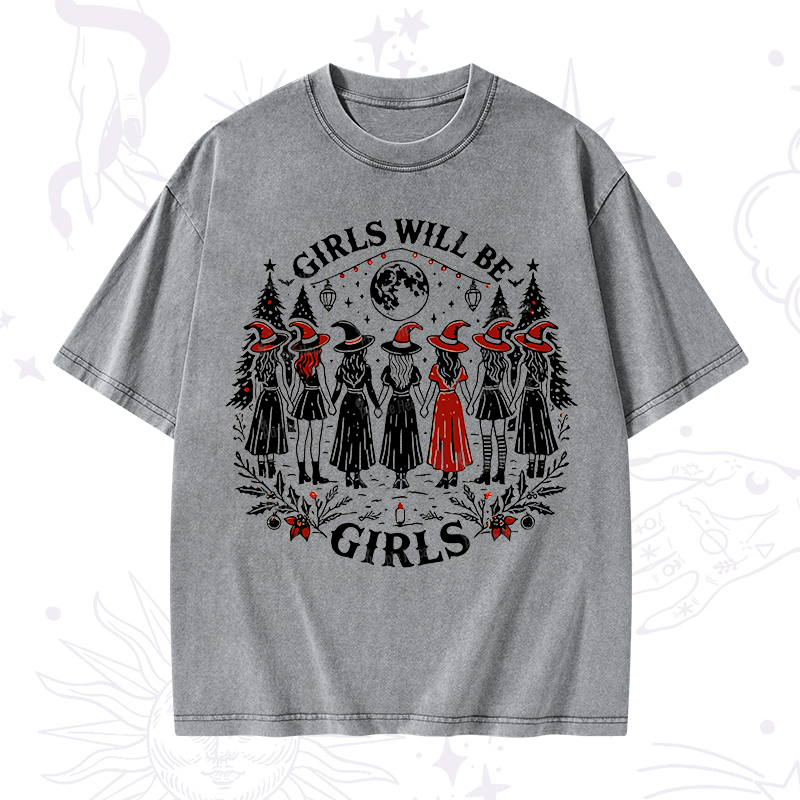 Purplehecate Christmas Girls Will Be Girls Witch Washed T-Shirt