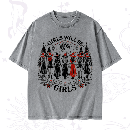 Purplehecate Christmas Girls Will Be Girls Witch Washed T-Shirt