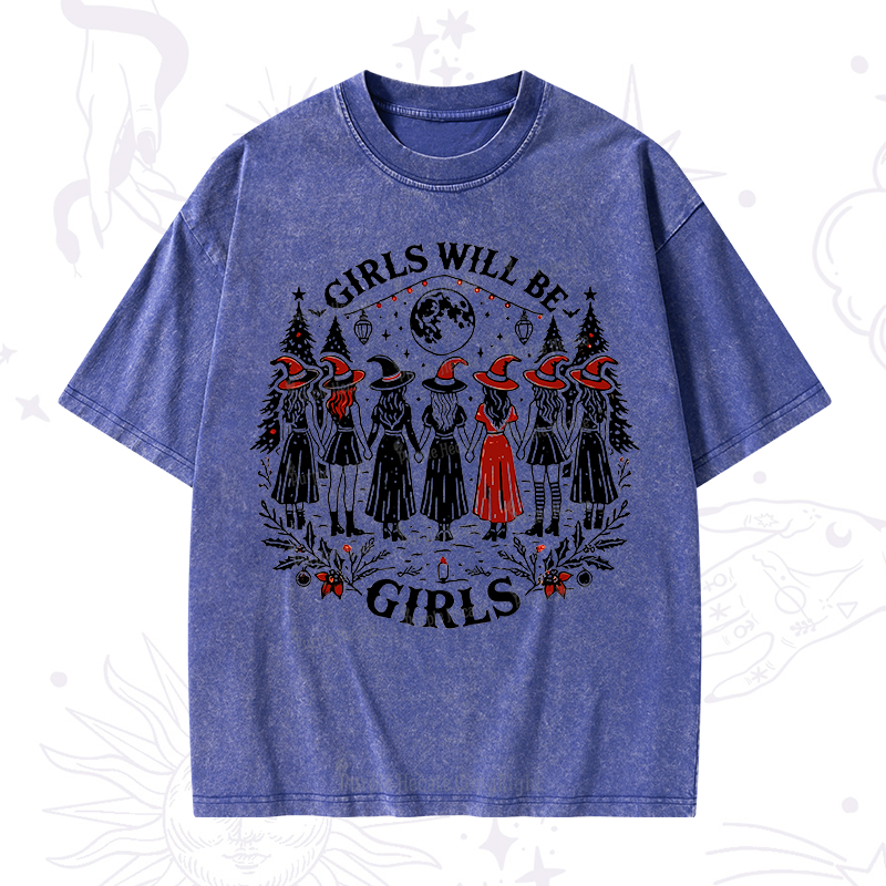 Purplehecate Christmas Girls Will Be Girls Witch Washed T-Shirt