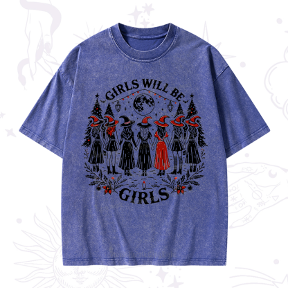 Purplehecate Christmas Girls Will Be Girls Witch Washed T-Shirt