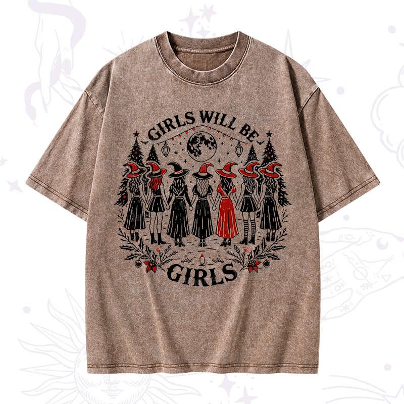 Purplehecate Christmas Girls Will Be Girls Witch Washed T-Shirt