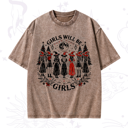 Purplehecate Christmas Girls Will Be Girls Witch Washed T-Shirt