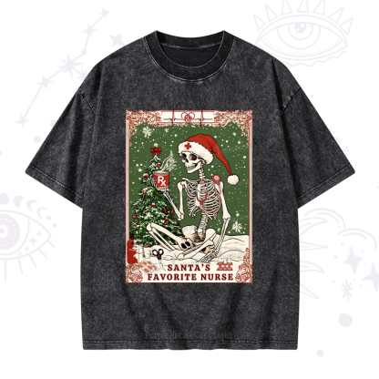 Purplehecate Christmas Santa's Favorite Nurse Tarot Washed T-Shirt