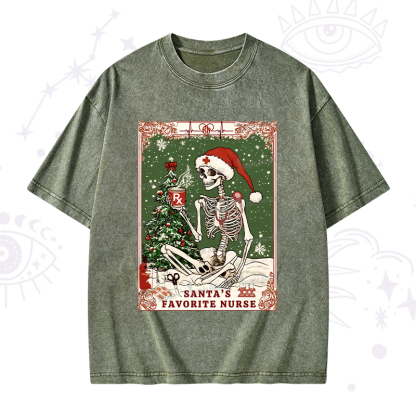 Purplehecate Christmas Santa's Favorite Nurse Tarot Washed T-Shirt