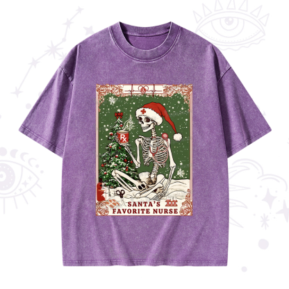 Purplehecate Christmas Santa's Favorite Nurse Tarot Washed T-Shirt