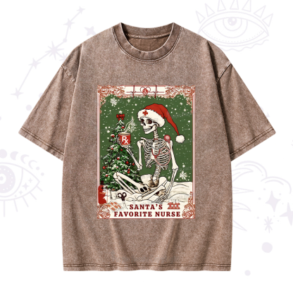 Purplehecate Christmas Santa's Favorite Nurse Tarot Washed T-Shirt