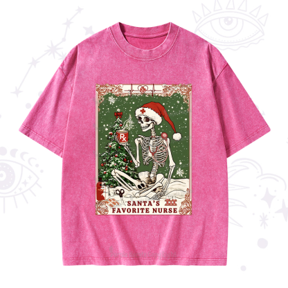 Purplehecate Christmas Santa's Favorite Nurse Tarot Washed T-Shirt