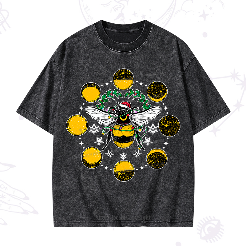 Magic Purplehecate Christmas Moon Bee Washed T-Shirt