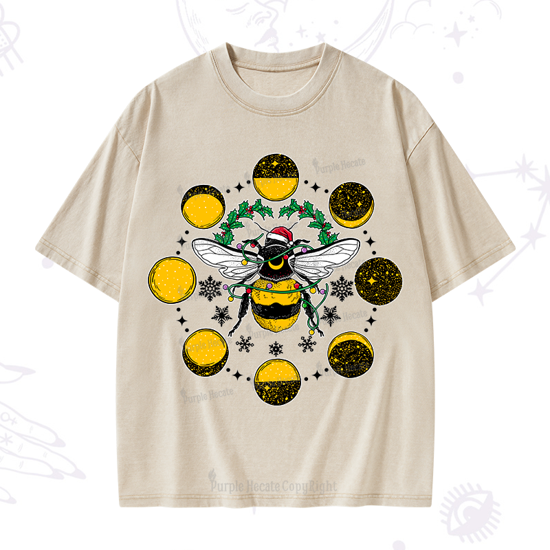 Purplehecate Christmas Moon Bee Washed T-Shirt