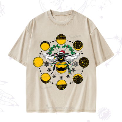 Purplehecate Christmas Moon Bee Washed T-Shirt