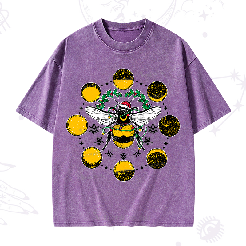 Purplehecate Christmas Moon Bee Washed T-Shirt