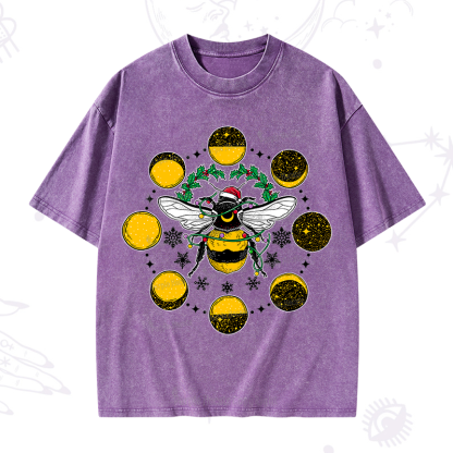 Purplehecate Christmas Moon Bee Washed T-Shirt