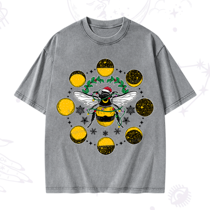 Purplehecate Christmas Moon Bee Washed T-Shirt