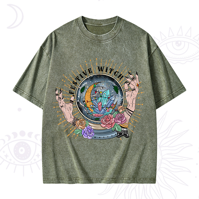 Purplehecate Christmas Festive Witch Washed T-Shirt