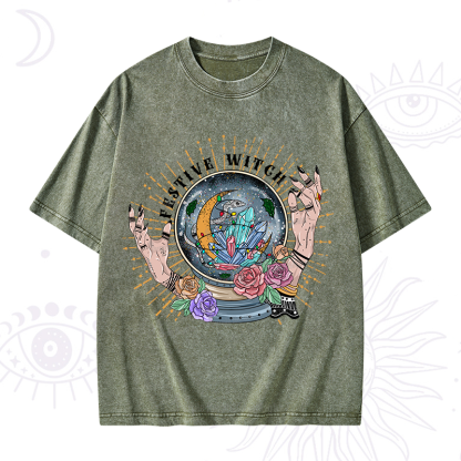 Purplehecate Christmas Festive Witch Washed T-Shirt