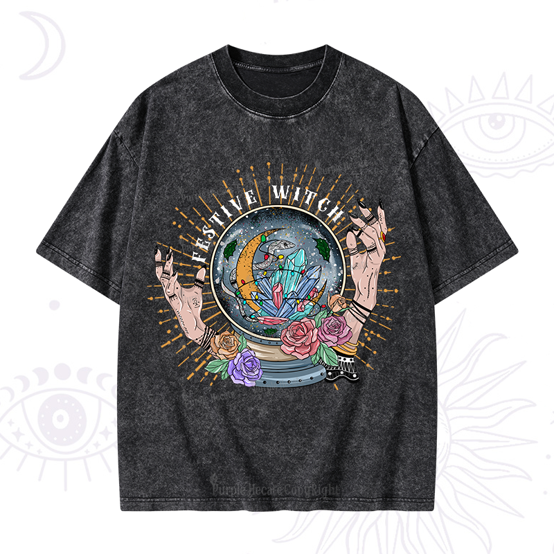 Purplehecate Christmas Festive Witch Washed T-Shirt