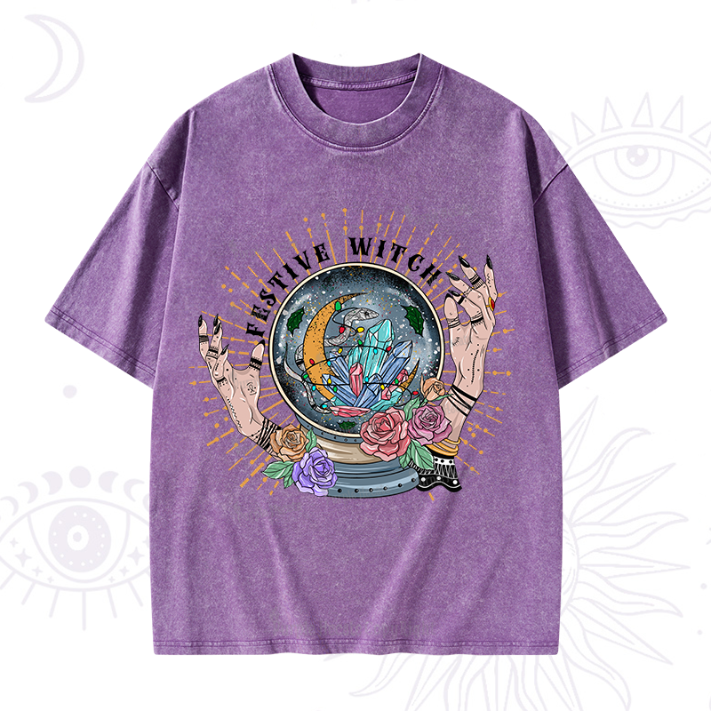 Purplehecate Christmas Festive Witch Washed T-Shirt