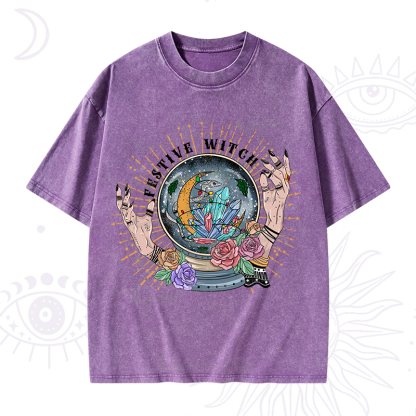 Purplehecate Christmas Festive Witch Washed T-Shirt