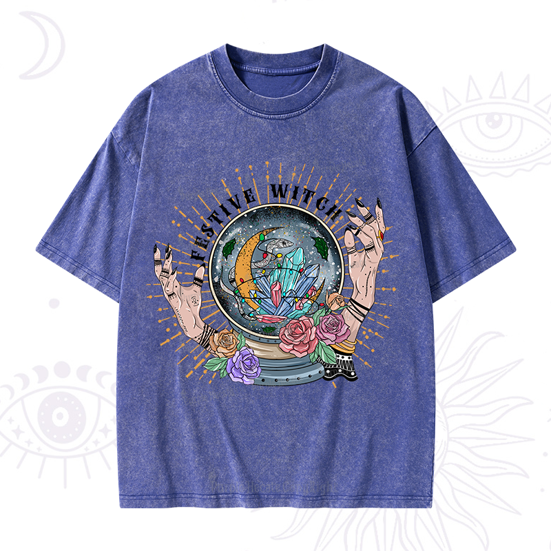 Purplehecate Christmas Festive Witch Washed T-Shirt