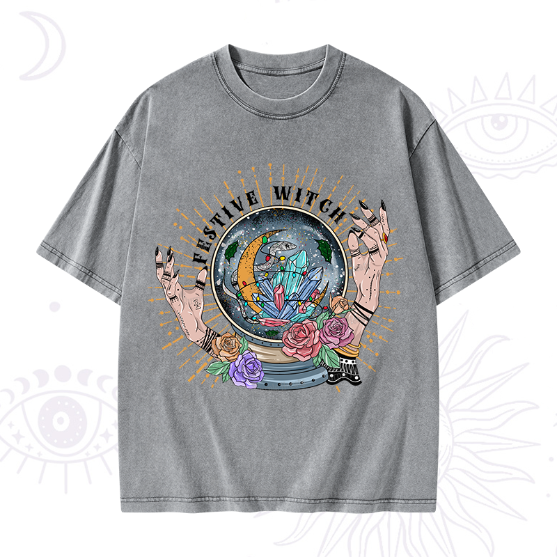 Purplehecate Christmas Festive Witch Washed T-Shirt