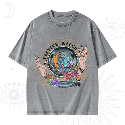 Purplehecate Christmas Festive Witch Washed T-Shirt