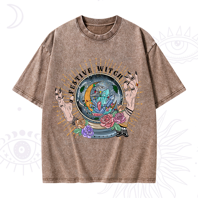 Purplehecate Christmas Festive Witch Washed T-Shirt