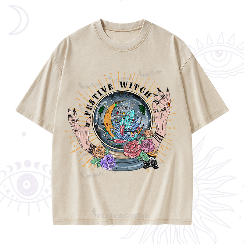 Purplehecate Christmas Festive Witch Washed T-Shirt