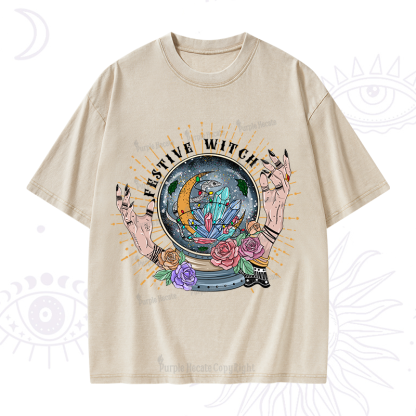Purplehecate Christmas Festive Witch Washed T-Shirt