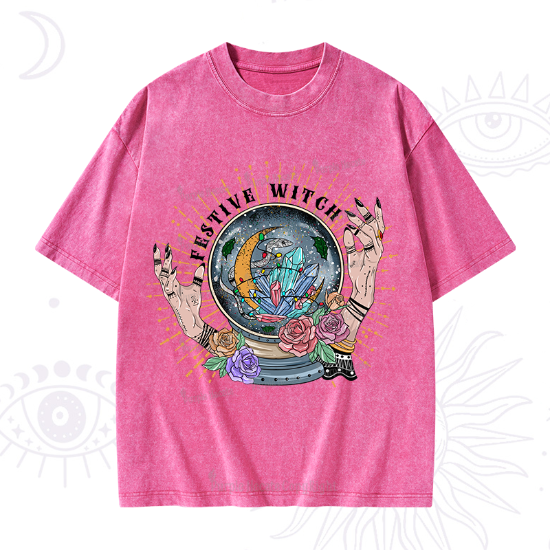 Purplehecate Christmas Festive Witch Washed T-Shirt
