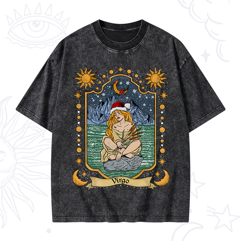 Purplehecate Christmas Virgo Zodiac Washed T-Shirt
