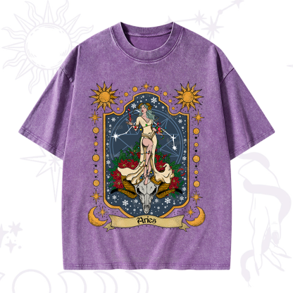 Purplehecate Christmas Aries Zodiac Washed T-Shirt