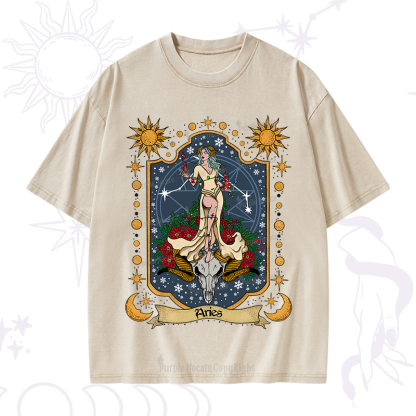 Purplehecate Christmas Aries Zodiac Washed T-Shirt