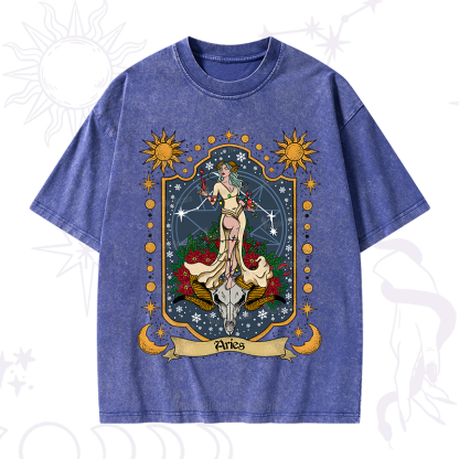 Purplehecate Christmas Aries Zodiac Washed T-Shirt