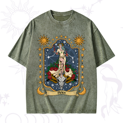 Purplehecate Christmas Aries Zodiac Washed T-Shirt