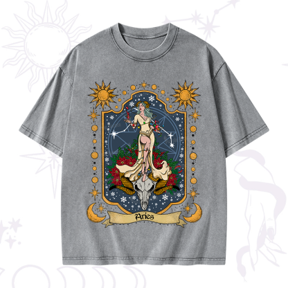 Purplehecate Christmas Aries Zodiac Washed T-Shirt