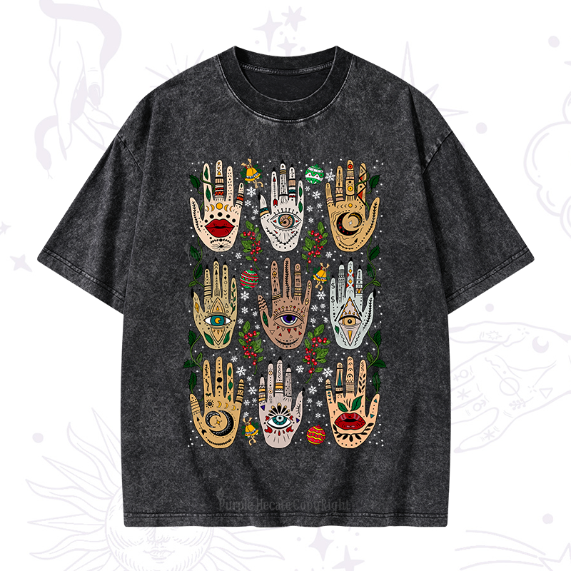 Purplehecate Christmas Helping Hands Washed T-Shirt