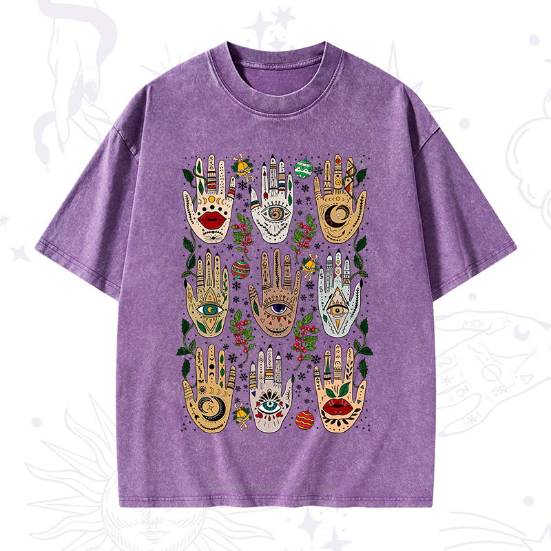 Purplehecate Christmas Helping Hands Washed T-Shirt