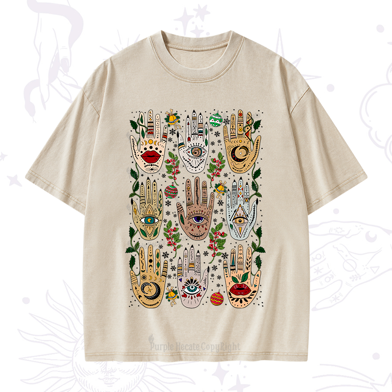 Purplehecate Christmas Helping Hands Washed T-Shirt