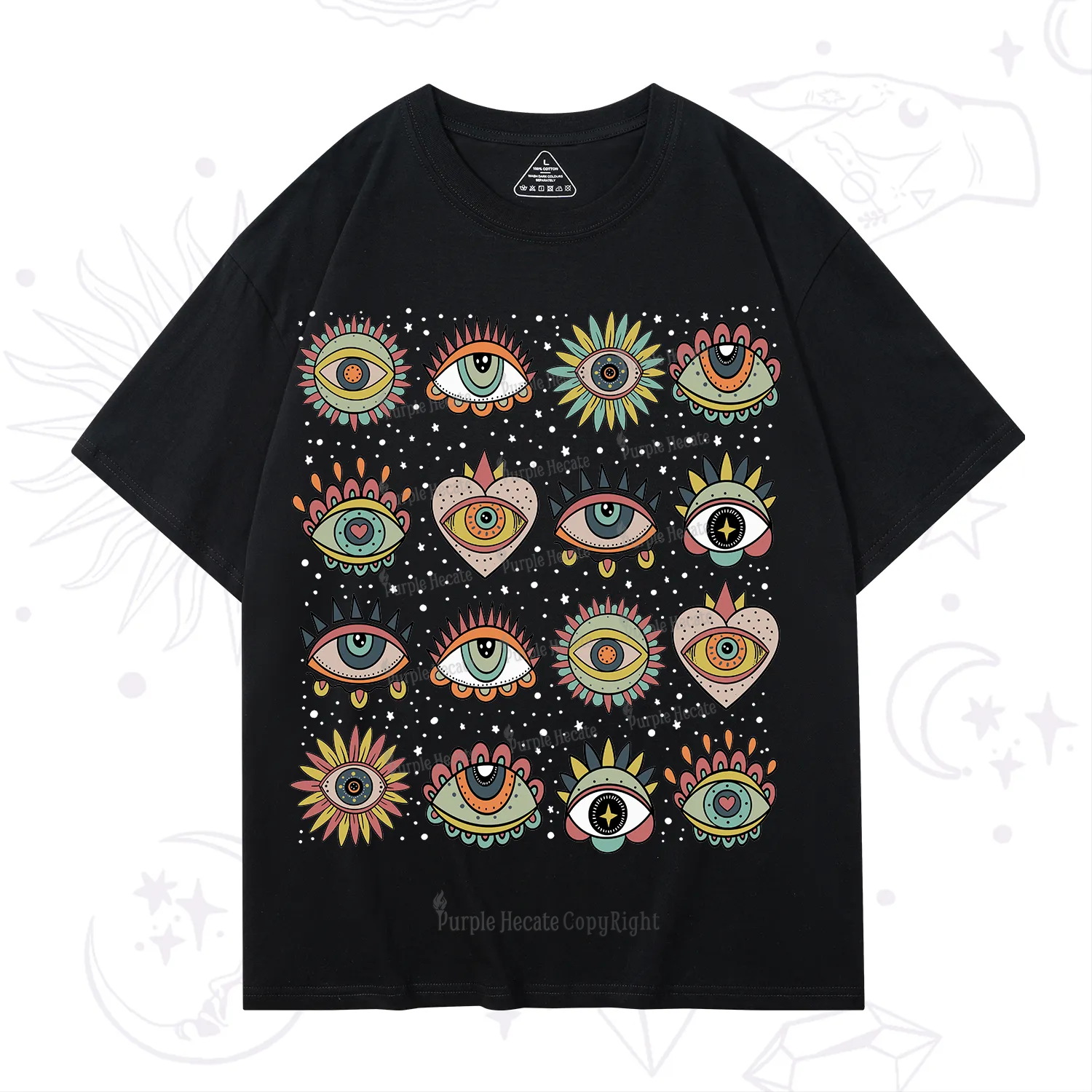 Purplehecate Mystical Evil Eye Pattern T-Shirt
