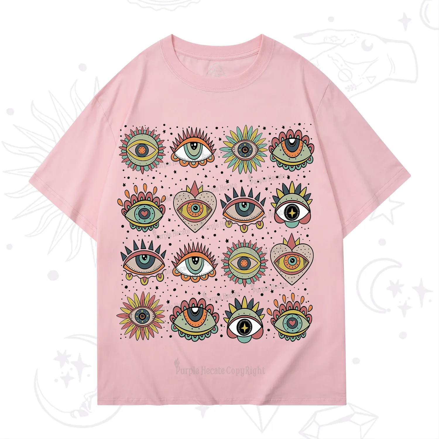 Purplehecate Mystical Evil Eye Pattern T-Shirt