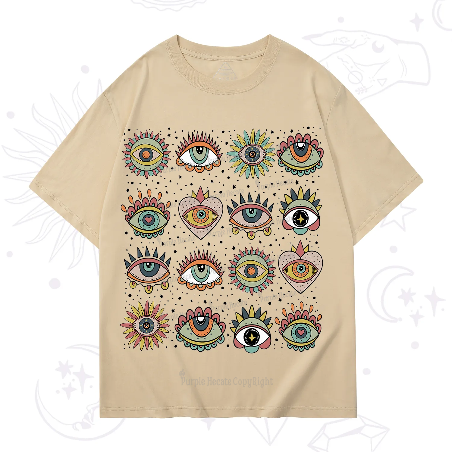 Purplehecate Mystical Evil Eye Pattern T-Shirt