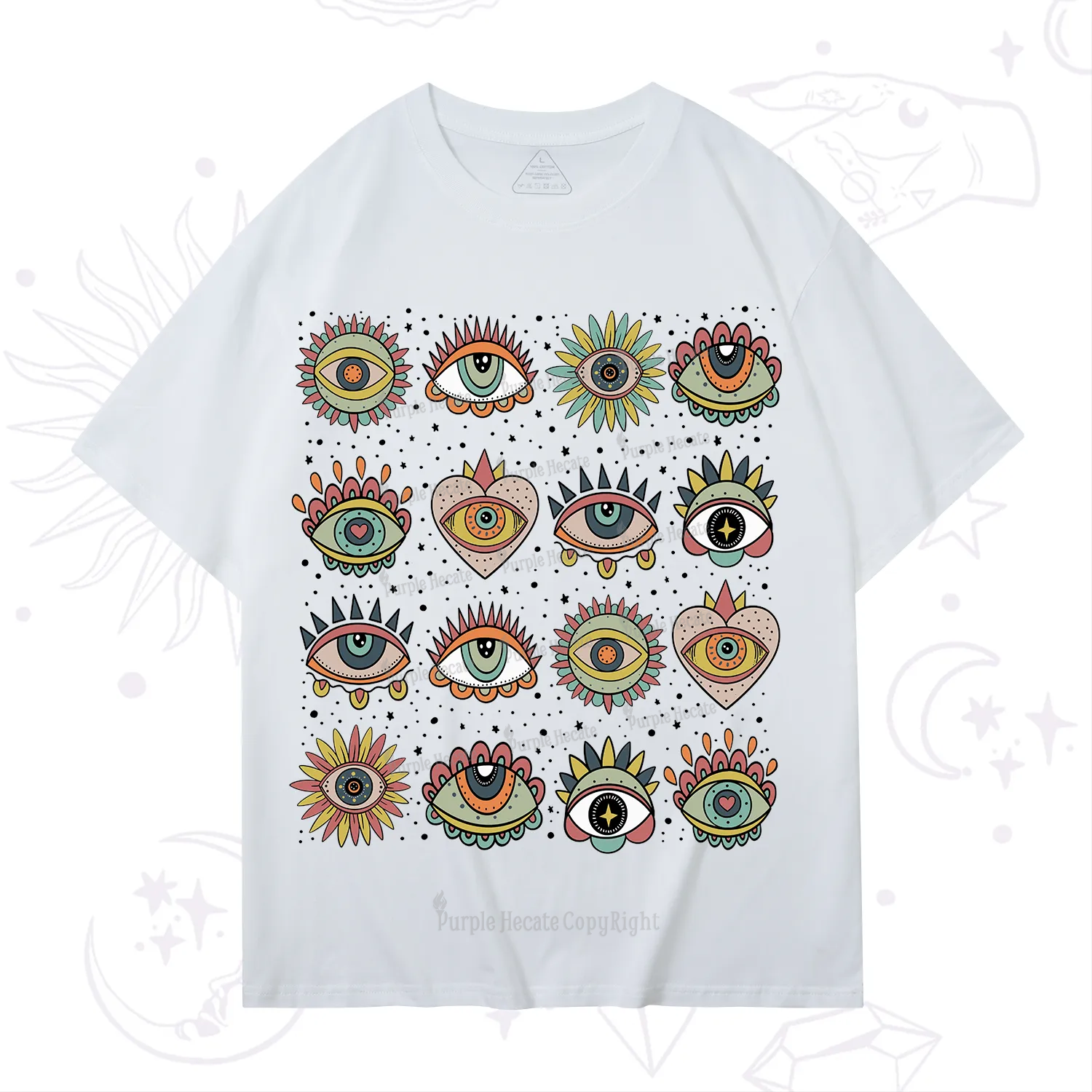 Purplehecate Mystical Evil Eye Pattern T-Shirt