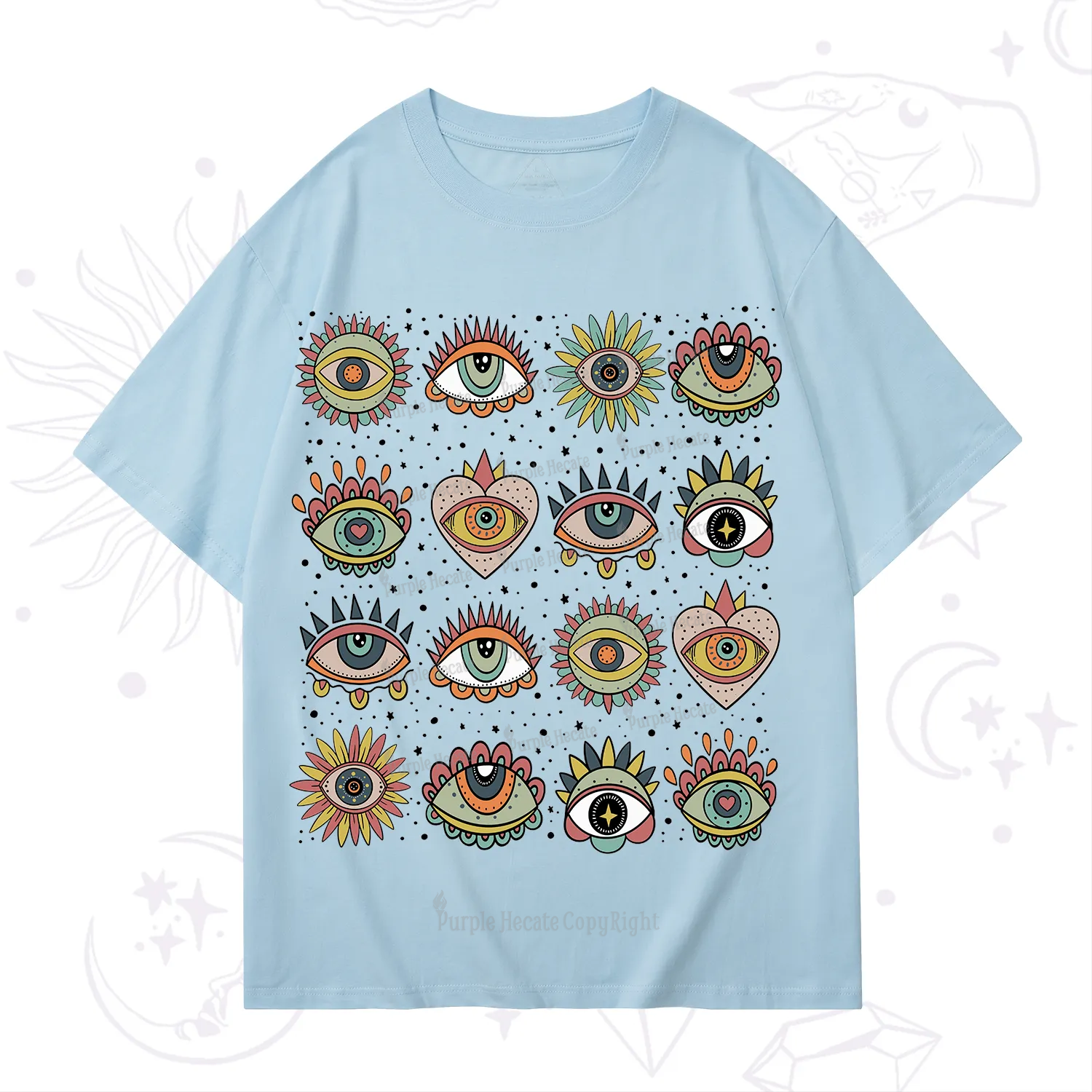 Purplehecate Mystical Evil Eye Pattern T-Shirt