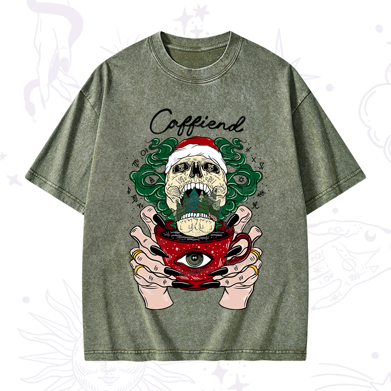 Purplehecate Christmas Caffiend Washed T-Shirt