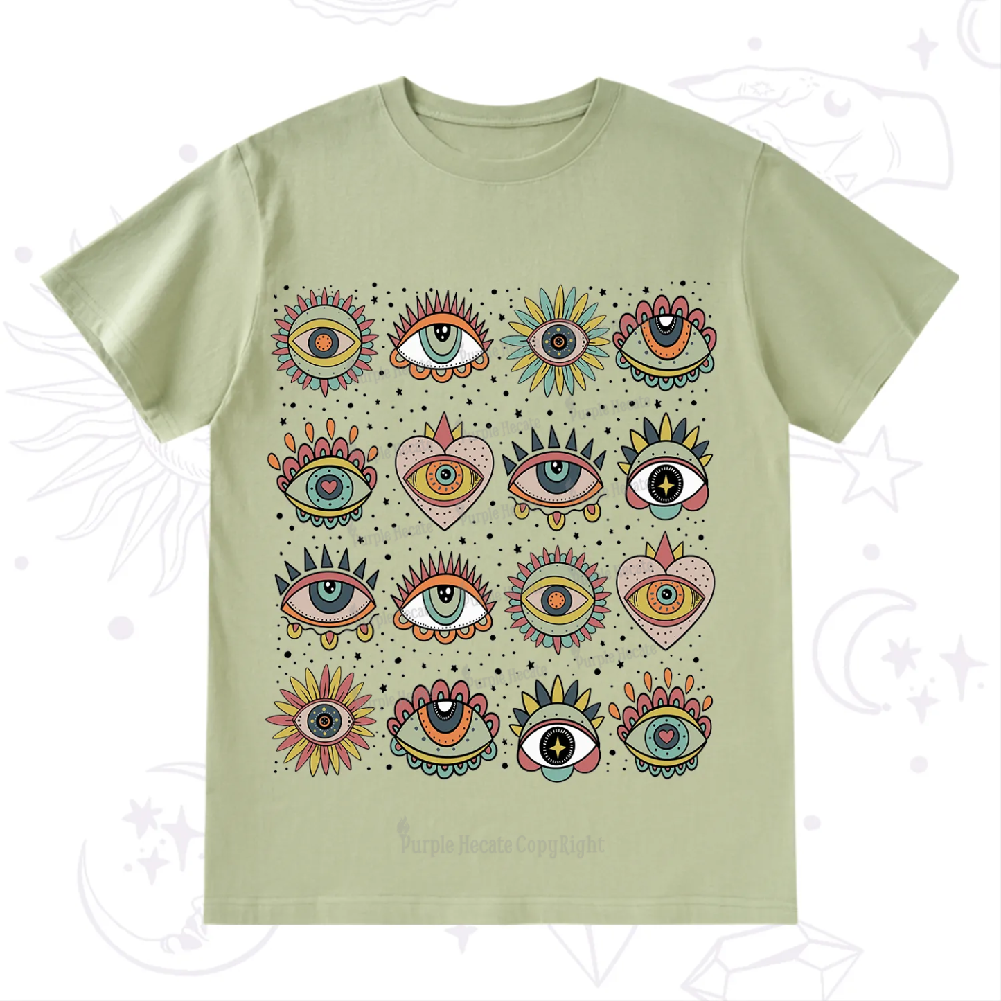 Purplehecate Mystical Evil Eye Pattern T-Shirt