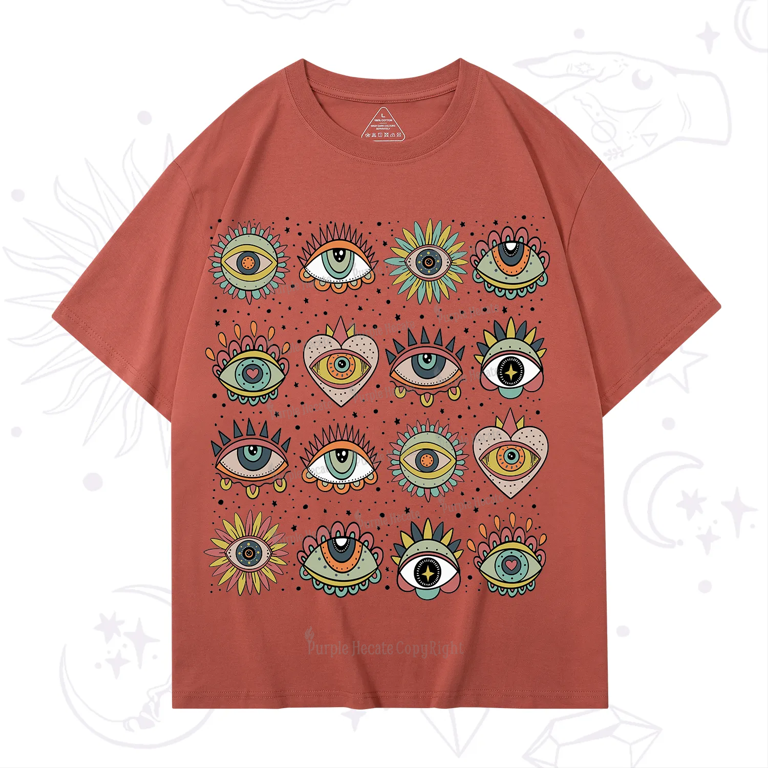 Purplehecate Mystical Evil Eye Pattern T-Shirt