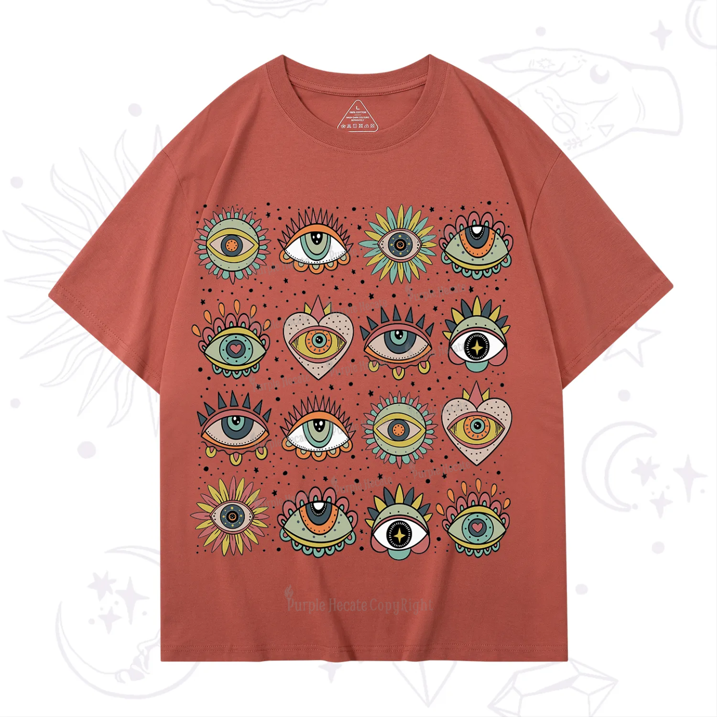 Purplehecate Mystical Evil Eye Pattern T-Shirt