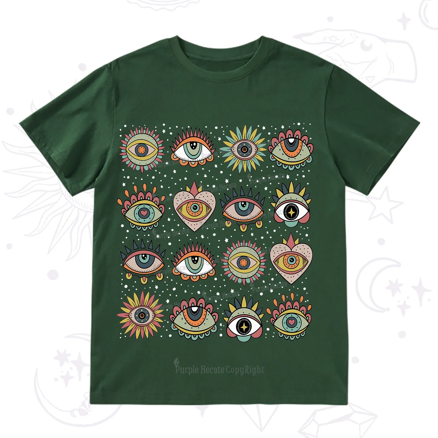 Purplehecate Mystical Evil Eye Pattern T-Shirt