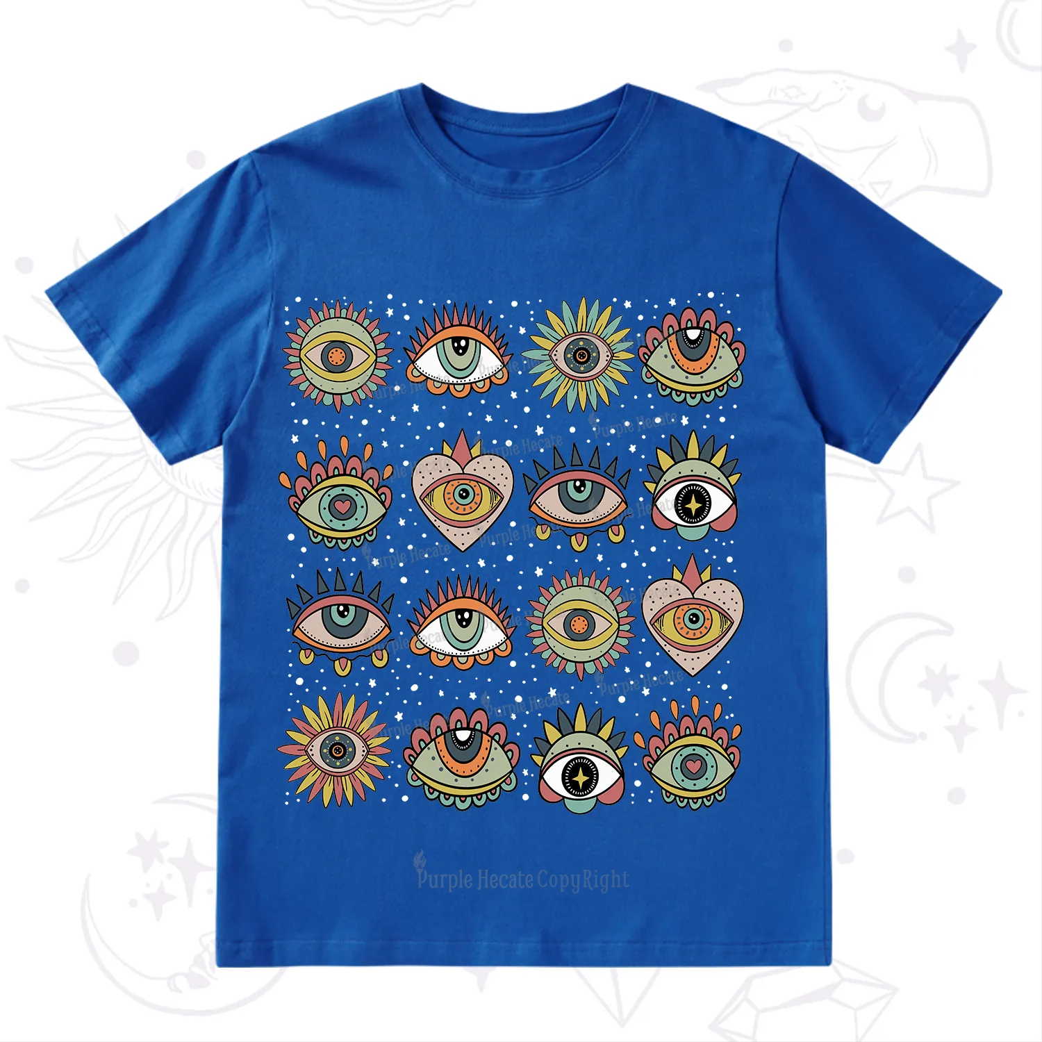Purplehecate Mystical Evil Eye Pattern T-Shirt